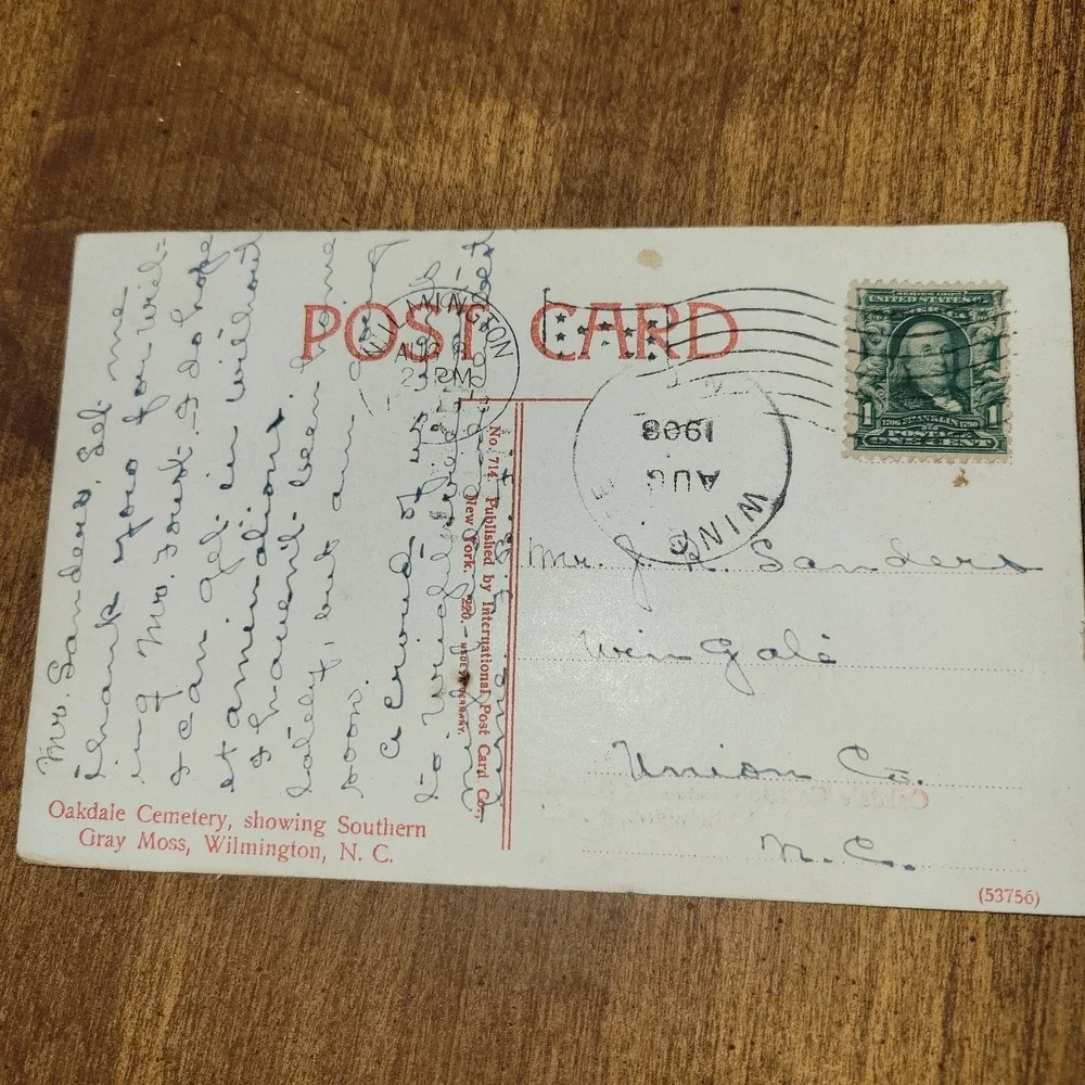 1908 Oakdale Cemetery Wilmington NC Postcard Southern Gray Moss‎ North...